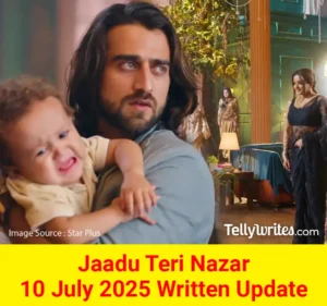 ### Jaadu Teri Nazar 10 July 2025 Episode सारांश Jaadu Teri Nazar 10 July 2025 Written Update में आज का एपिसोड बहुत भावुक और रोमांचक है। गौरी और विहान अपने बेटे गोलू को बचाने के लिए सब कुछ दांव पर लगा देते हैं। गौरी कहती है कि उसने गोलू को पहले भी बचाया था, और अब भी वह उसकी जान बचाएगी। विहान भोलेनाथ से किया वादा याद करता है कि वह गौरी को हमेशा सुरक्षित रखेगा। लेकिन गौरी चाहती है कि विहान गोलू की अच्छी परवरिश करे। वह कहती है, "विहान, तुम गोलू को माँ और बाप दोनों का प्यार देना।" विहान कहता है कि गोलू को माँ की जरूरत है, और वह गौरी के बिना नहीं रह सकता। गौरी की आँखों में आँसू हैं, लेकिन वह गोलू के लिए मजबूत बनी रहती है। **[Image Placeholder 1: गौरी और विहान की भावुक बातचीत का दृश्य]** मोहना, जो एक डायन है, विहान के घर में जाग जाती है। वह सबको डराती है कि गोलू नहीं बचेगा। वह कहती है, "तुम मुझे बाँध नहीं सकते, मैं डायन हूँ!" रश्मि मोहना को चुप कराने के लिए डंडा उठाती है, लेकिन महेश कहता है कि रश्मि बहुत सुंदर है, और मोहना को ताने मारना बंद कर देती है। मोहना सबको चेतावनी देती है कि या तो विहान मरेगा या गौरी। यह सुनकर सब डर जाते हैं। लेकिन गौरी और विहान गोलू को बचाने के लिए तैयार हैं। गौरी नानी से कहती है कि विधि शुरू करो, लेकिन विहान मना करता है। वह गौरी से कहता है, "तुम गोलू की माँ हो, तुम्हें उसे बचाना होगा।" विहान हर्ष को गौरी को रोकने के लिए कहता है। हर्ष गौरी को पकड़ लेता है, और गौरी चिल्लाती है, "विहान, मुझे छोड़ो!" लेकिन विहान विधि शुरू करने को कहता है। गौरी रोती रहती है, क्योंकि वह विहान को खोना नहीं चाहती। **[Image Placeholder 2: गौरी को रोकते हुए हर्ष और विधि का दृश्य]** मोहना महेश को बहकाने की कोशिश करती है। वह कहती है, "महेश, तुम बहुत बहादुर हो, मुझे पानी पिलाओ।" महेश रश्मि से पूछता है, लेकिन रश्मि मना करती है। फिर भी महेश मोहना को पानी देता है। मोहना चालाकी से गिलास तोड़कर रस्सी काटने की कोशिश करती है। रश्मि गुस्सा हो जाती है और महेश से झगड़ती है। इस बीच, मोहना रस्सी काटने में कामयाब हो जाती है। विहान और गौरी गोलू को बचाने के लिए अपनी जीवन ऊर्जा दे देते हैं। दोनों कमजोर हो जाते हैं। अचानक गोलू जाग जाता है! सब खुश हो जाते हैं। गोलू अपनी शक्ति से हवा में उड़ने लगता है। विहान और गौरी उसे गले लगाते हैं। यह देखकर सबकी आँखें भर आती हैं। गौरी कहती है, "मेरा गोलू बच गया!" विहान कहता है, "गौरी, तुम सही थी। मैं हार गया।" **[Image Placeholder 3: गोलू के जागने और उड़ने का खुशी का दृश्य]** विहान गौरी और गोलू को घर ले जाता है। वह कहता है, "गोलू को अपनी माँ के पास रहना होगा।" वह गोलू को उसकी नानी से मिलवाना चाहता है। लेकिन घर पहुँचते ही वे देखते हैं कि मोहना ने महेश को बाँध दिया है। मोहना कहती है, "अगर अपने परिवार को बचाना चाहते हो, तो गोलू को मुझे दे दो!" यह सुनकर गौरी और विहान डर जाते हैं। क्या गोलू फिर से खतरे में पड़ जाएगा? Jaadu Teri Nazar का पिछला एपिसोड पढ़ें और जानें! ### अंतर्दृष्टि गौरी और विहान का प्यार और बलिदान इस एपिसोड की जान है। गौरी एक माँ की तरह गोलू के लिए सब कुछ छोड़ने को तैयार है। विहान का भोलेनाथ से किया वादा दिखाता है कि वह परिवार के लिए कितना समर्पित है। मोहना की चालाकी और रश्मि का गुस्सा कहानी में रोमांच लाता है। हर किरदार की भावनाएँ बहुत गहरी हैं। ### समीक्षा यह Jaadu Teri Nazar 10 July 2025 का एपिसोड बहुत भावुक और रोमांचक था। गौरी और विहान की केमिस्ट्री देखने लायक थी। मोहना की चालाकी ने कहानी को और मजेदार बनाया। गोलू के जागने का सीन दिल को छू गया। यह एपिसोड अपडेट हर Hindi serial फैन के लिए खास है। ### सबसे अच्छा सीन सबसे अच्छा सीन था जब गोलू जागता है और हवा में उड़ने लगता है। गौरी और विहान की खुशी देखकर आँखें नम हो जाती हैं। यह पल दिखाता है कि प्यार और बलिदान से कुछ भी संभव है। ### अगले एपिसोड का अनुमान अगले Jaadu Teri Nazar एपिसोड में मोहना गोलू को लेने की कोशिश करेगी। क्या गौरी और विहान उसे रोक पाएँगे? क्या गोलू की शक्ति मोहना को हरा देगी? अगला एपिसोड और रोमांचक होगा। **पोस्ट टाइटल**: Jaadu Teri Nazar 10 July 2025 Episode सारांश: गौरी-विहान का बलिदान, गोलू की वापसी **मेटा डिस्क्रिप्शन**: Jaadu Teri Nazar 10 July 2025 Written Update: गौरी और विहान गोलू को बचाने के लिए बलिदान देते हैं। मोहना की चालाकी से क्या होगा? पढ़ें एपिसोड अपडेट!